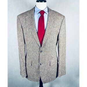 Hugo Boss Blazer Mens 42L Beige Cotton Wool Herringbone Sport Coat Jacket